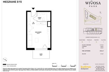 Rzut - Mieszkanie na sprzedaż 1 pokój o powierzchni 29,61 m² - numer B93 w Witosa Park