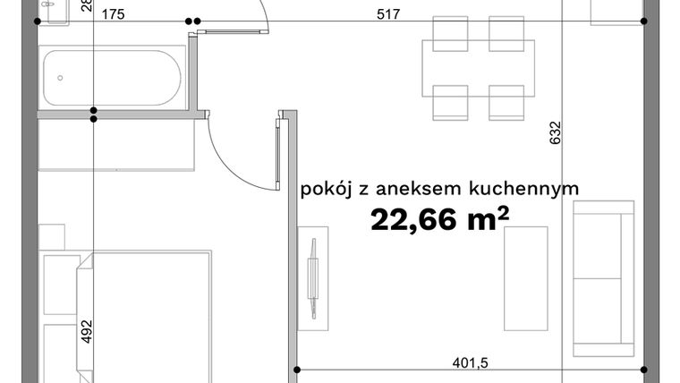 Rzut - Mieszkanie na sprzedaż 2 pokoje o powierzchni 47,22 m² - numer C1-30 w Forma Otwarta etap C