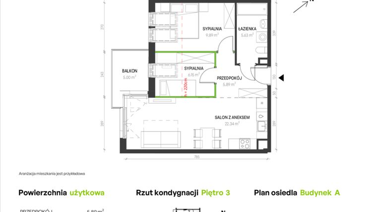 Rzut - Mieszkanie na sprzedaż 3 pokoje o powierzchni 49,63 m² - numer A/B/11/B w Augustowska Vita