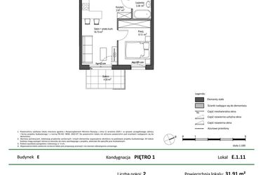 Rzut - Mieszkanie na sprzedaż 2 pokoje o powierzchni 31,91 m² - numer E.1.11 w Nowy Świat Ostoja etap II - EFG