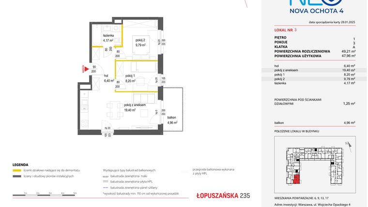 Rzut - Mieszkanie na sprzedaż 3 pokoje o powierzchni 49,21 m² - numer 3 w Neo Nova Ochota 4