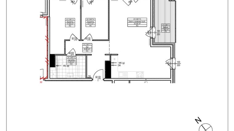 Rzut - Mieszkanie na sprzedaż 3 pokoje o powierzchni 65,86 m² - numer A1.17 w Osiedle Zielone bud. A1, B8