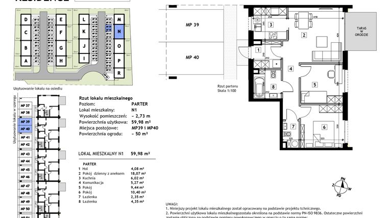 Rzut - Mieszkanie na sprzedaż 3 pokoje o powierzchni 59,98 m² - numer N1 w Złotno Residence