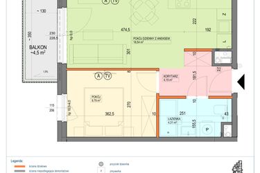 Rzut - Mieszkanie na sprzedaż 2 pokoje o powierzchni 36,79 m² - numer B1.1.08.2a w Junique I.II