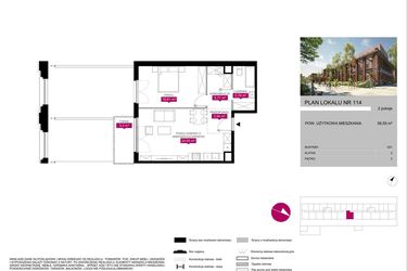 Rzut - Mieszkanie na sprzedaż 2 pokoje o powierzchni 56,58 m² - numer 114 w Fuzja Mieszkania Loftowe