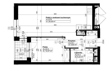 Rzut - Mieszkanie na sprzedaż 2 pokoje o powierzchni 51,5 m² - numer A/2/8 w Świerzawska 13