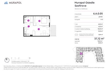 Rzut - Mieszkanie na sprzedaż 2 pokoje o powierzchni 37,12 m² - numer 6.A.0.05 w Murapol Osiedle Szafirove