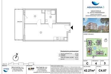 Rzut - Mieszkanie na sprzedaż 2 pokoje o powierzchni 42,27 m² - numer C4.07 w Aquamarina 3