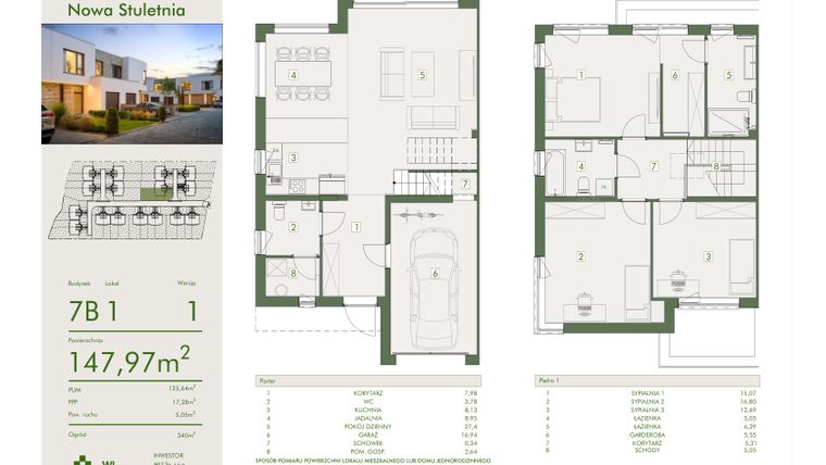 Rzut - Dom na sprzedaż 4 pokoje o powierzchni 147,97 m² - numer 7B1 w Osiedle Nowa Stuletnia II