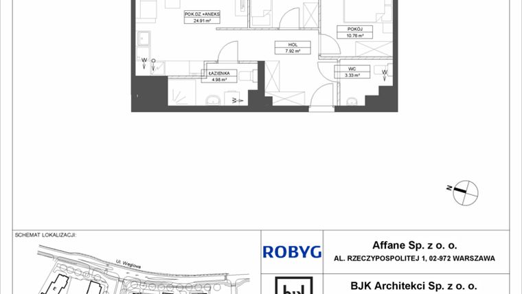 Rzut - Mieszkanie na sprzedaż 3 pokoje o powierzchni 62,17 m² - numer A.8M05 w WENDY