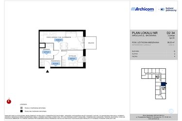 Rzut - Mieszkanie na sprzedaż 2 pokoje o powierzchni 38,23 m² - numer D2.34 w Bulwar Północny