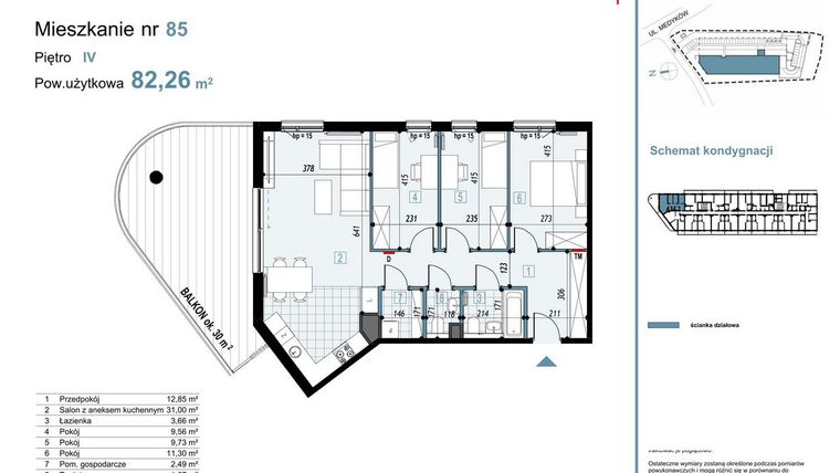 Rzut - Mieszkanie na sprzedaż 4 pokoje o powierzchni 82,26 m² - numer 85 w Medyków 32