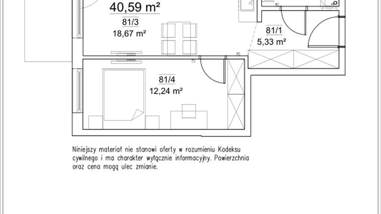 Rzut - Mieszkanie na sprzedaż 2 pokoje o powierzchni 40,59 m² - numer 5A/81 w FORTnatura etap II