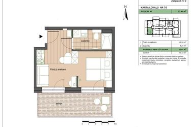 Rzut - Mieszkanie na sprzedaż 2 pokoje o powierzchni 23,41 m² - numer M16 w Stegna Forest 2