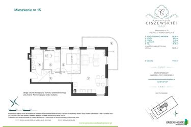 Rzut - Mieszkanie na sprzedaż 3 pokoje o powierzchni 58,05 m² - numer 15 w Kamienica przy Ciszewskiej
