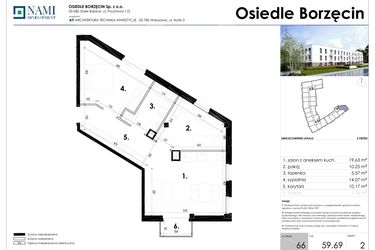 Rzut - Mieszkanie na sprzedaż 3 pokoje o powierzchni 59,69 m² - numer 66 w Osiedle Borzęcin