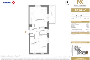 Rzut - Mieszkanie na sprzedaż 3 pokoje o powierzchni 63,46 m² - numer C.2.108 w Nowa Krakowska