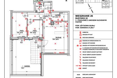 Rzut - Mieszkanie na sprzedaż 3 pokoje o powierzchni 58,89 m² - numer 26 w Osiedle 4 Pory Roku - Etap VIII