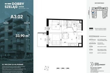 Rzut - Mieszkanie na sprzedaż 2 pokoje o powierzchni 33,9 m² - numer A3.02 w Dobry Szeląg