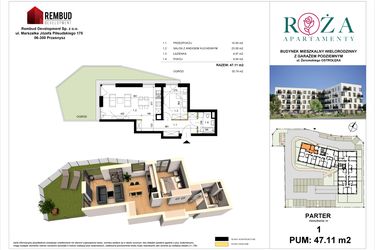 Rzut - Mieszkanie na sprzedaż 2 pokoje o powierzchni 47,11 m² - numer M  1 w Apartamenty Róża