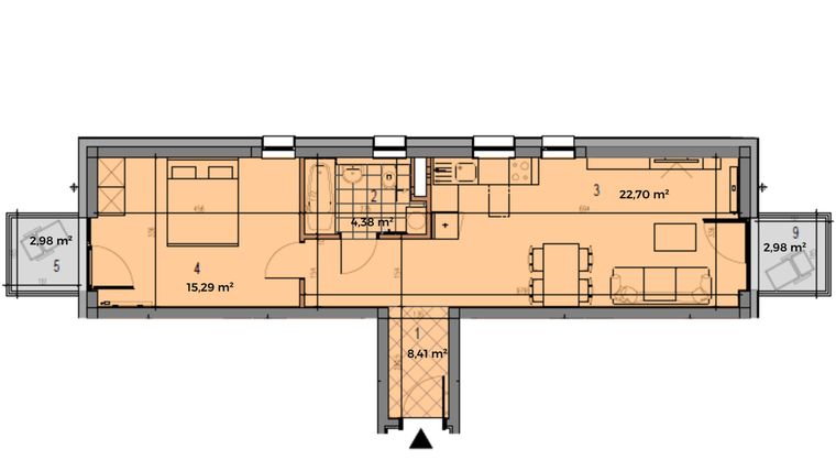 Rzut - Mieszkanie na sprzedaż 2 pokoje o powierzchni 51,48 m² - numer P.1.2.21 w Partynice House II budynek P i R