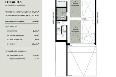Rzut - Mieszkanie na sprzedaż 4 pokoje o powierzchni 107,59 m² - numer B.5 w Wiązana Residence