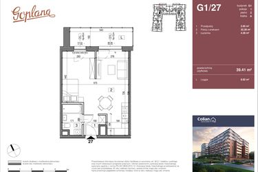 Rzut - Mieszkanie na sprzedaż 1 pokój o powierzchni 39,41 m² - numer G1/27 w Goplana budynek G
