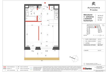Rzut - Mieszkanie na sprzedaż 1 pokój o powierzchni 30,74 m² - numer 142 w Autonomia Praska