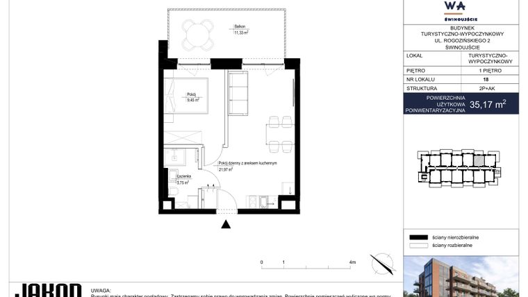 Rzut - Mieszkanie na sprzedaż 2 pokoje o powierzchni 35,17 m² - numer 18 w Jachtowa
