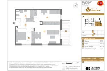 Rzut - Mieszkanie na sprzedaż 3 pokoje o powierzchni 55 m² - numer U6 w Wille Biskupin Etap 2.1