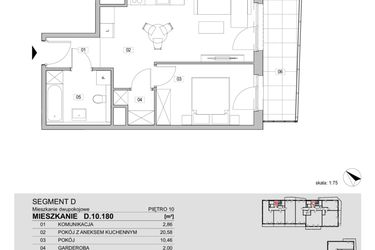 Rzut - Mieszkanie na sprzedaż 2 pokoje o powierzchni 42,07 m² - numer D.10.180 w ATAL Unii Lubelskiej