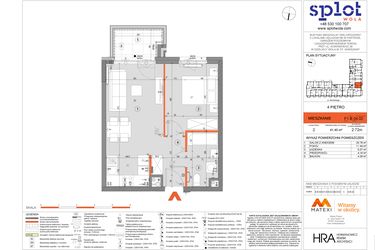 Rzut - Mieszkanie na sprzedaż 2 pokoje o powierzchni 41,45 m² - numer F1.B.04.02 w Splot Wola