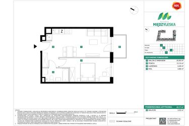 Rzut - Mieszkanie na sprzedaż 2 pokoje o powierzchni 42,17 m² - numer 41 w Osiedle Międzyleska - etap II