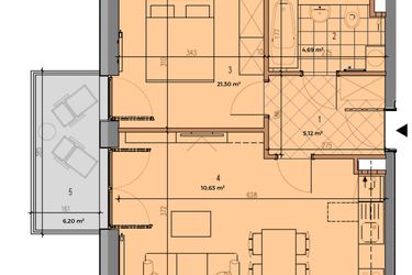 Rzut - Mieszkanie na sprzedaż 2 pokoje o powierzchni 41,74 m² - numer P.1.1.12 w Partynice House II budynek P i R