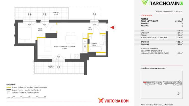 Rzut - Mieszkanie na sprzedaż 2 pokoje o powierzchni 41,97 m² - numer 26 w Przystanek Tarchomin