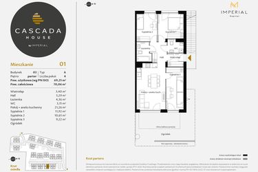 Rzut - Mieszkanie na sprzedaż 4 pokoje o powierzchni 69,25 m² - numer 3.1 w CASCADA House
