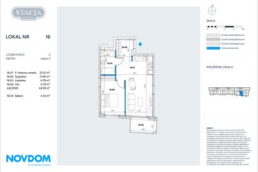 Rzut - Mieszkanie na sprzedaż 2 pokoje o powierzchni 44,59 m² - numer 16 w Stacja Grodzisk