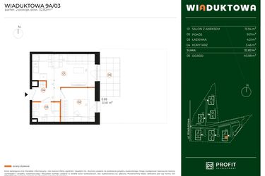 Rzut - Mieszkanie na sprzedaż 2 pokoje o powierzchni 32,82 m² - numer 9A.03 w Wiaduktowa