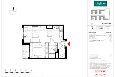 Rzut - Mieszkanie na sprzedaż 2 pokoje o powierzchni 42,06 m² - numer M.6.03 w CityFlow etap II