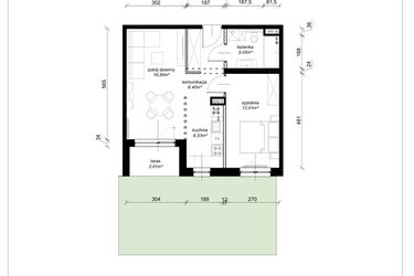 Rzut - Mieszkanie na sprzedaż 2 pokoje o powierzchni 47,69 m² - numer E.0.03.2k w Art.Teo etap 3