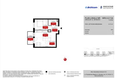 Rzut - Mieszkanie na sprzedaż 2 pokoje o powierzchni 41,73 m² - numer WR3 2/2/7/2k w Przystań Reymonta etap II