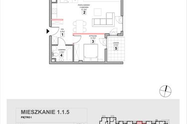 Rzut - Mieszkanie na sprzedaż 2 pokoje o powierzchni 49,32 m² - numer 1.1.5 w Zakątek Harmonia III