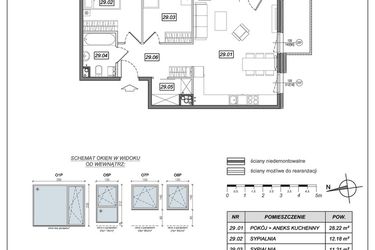 Rzut - Mieszkanie na sprzedaż 3 pokoje o powierzchni 66,61 m² - numer 6.A.29 w Urzeka bud. 6 i 7
