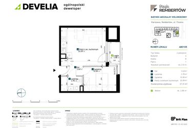 Rzut - Mieszkanie na sprzedaż 2 pokoje o powierzchni 37,51 m² - numer AB0105 w Stacja Rembertów