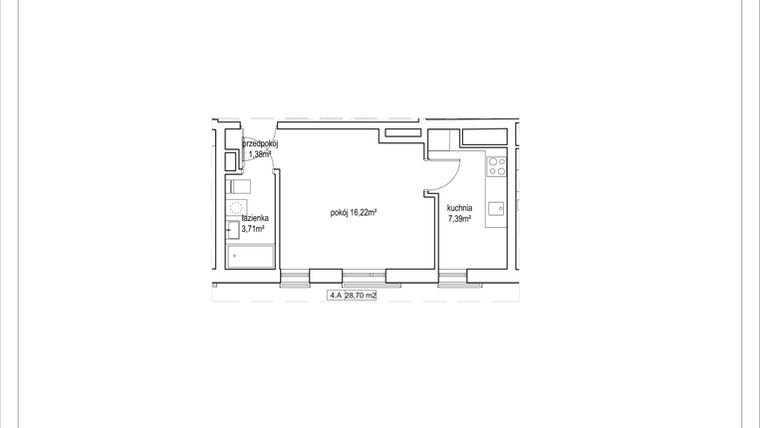 Rzut - Mieszkanie na sprzedaż 1 pokój o powierzchni 28,7 m² - numer 4/19. w Apartamenty Nowy Targ