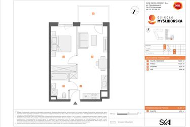 Rzut - Mieszkanie na sprzedaż 2 pokoje o powierzchni 38,6 m² - numer A33 w Osiedle Myśliborska