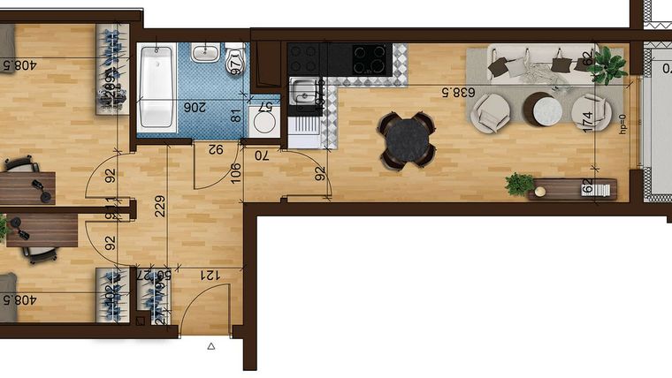 Rzut - Mieszkanie na sprzedaż 3 pokoje o powierzchni 52,39 m² - numer 6C.30 w Mierzeja Wiślana etap III