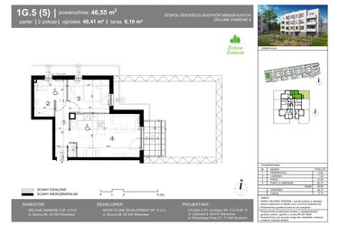Rzut - Mieszkanie na sprzedaż 2 pokoje o powierzchni 46,54 m² - numer 1G.5.5 w Zielone Zamienie IX