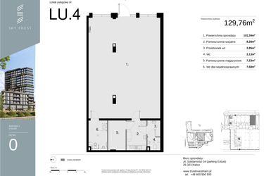 Rzut - Lokal użytkowy na sprzedaż 1 pokój o powierzchni 129,76 m² - numer LU4 w Sky Trust etap II