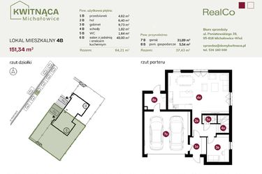 Rzut - Dom na sprzedaż 6 pokoi o powierzchni 151,34 m² - numer 4B w Michałowice Kwitnąca
